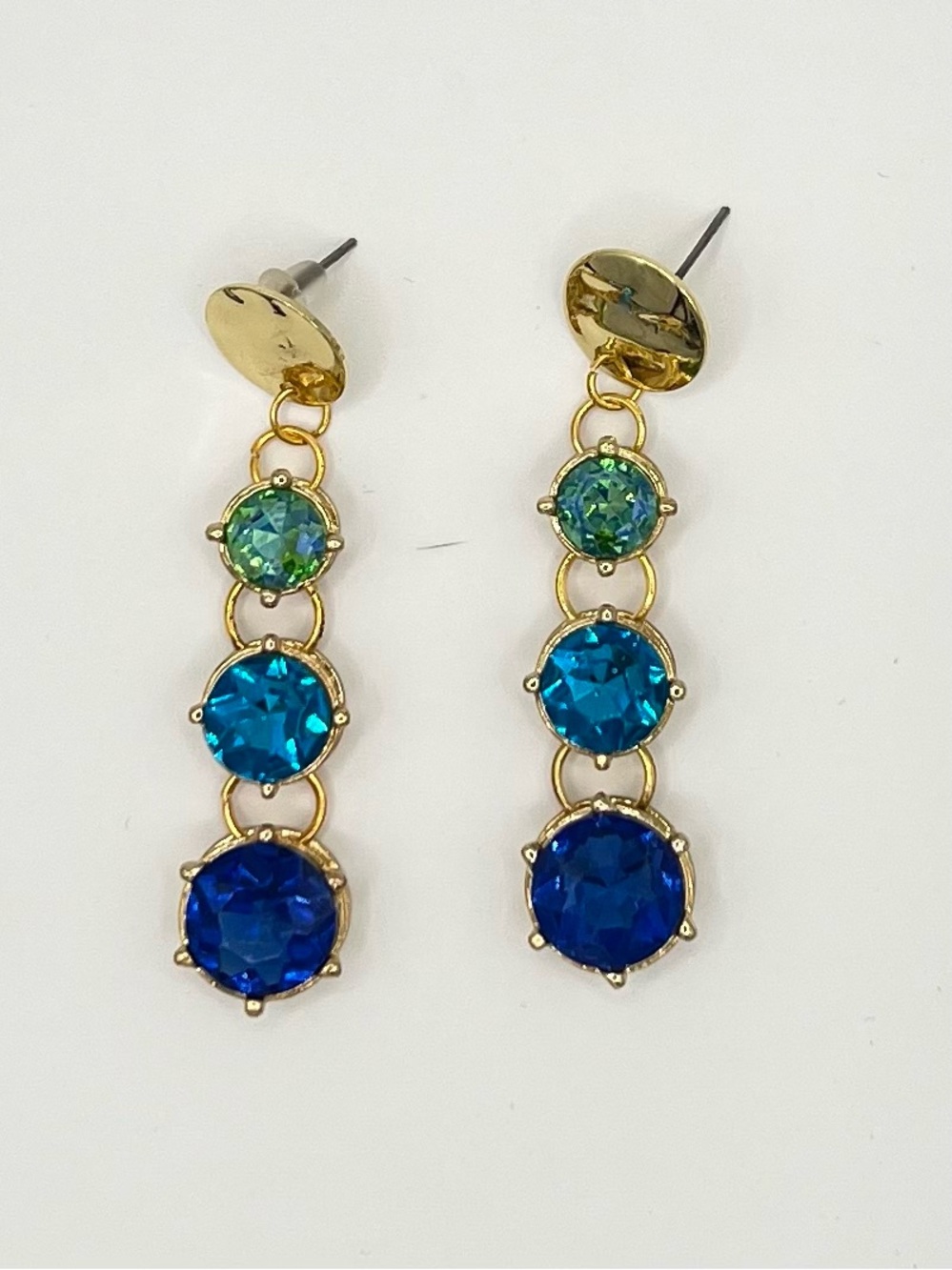 Blue, Aqua and Peridot Crystal Drop Earrings